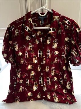 ModCloth Burgundy Raccoon Print Button-Up